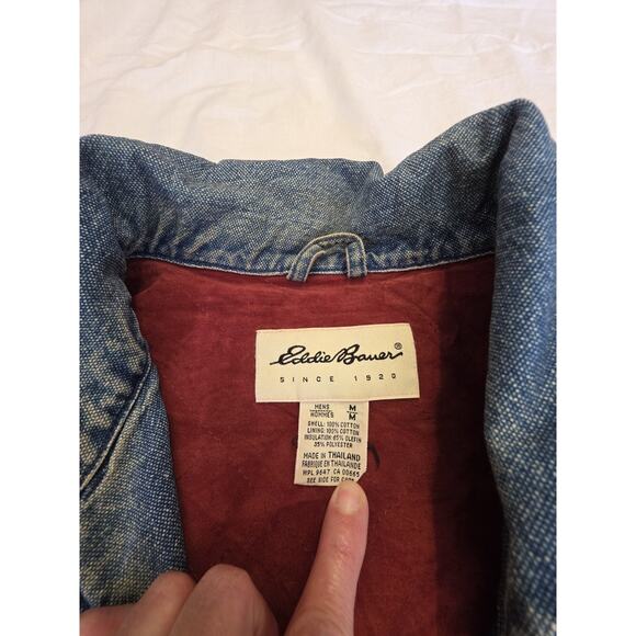 Eddie Bauer Men's Detroit Style Denim Jacket with Red Suede Lining Size Medium - Picture 7 of 9